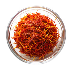 Fototapeta premium A top view clear glass Bowl of Saffron isolated on a transparent background