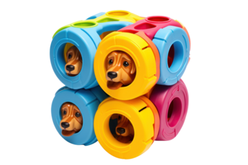 puzzle feeder toy that can be adjusted to different difficulty levels, catering to dogs of all ages and abilities. Isolated on white background