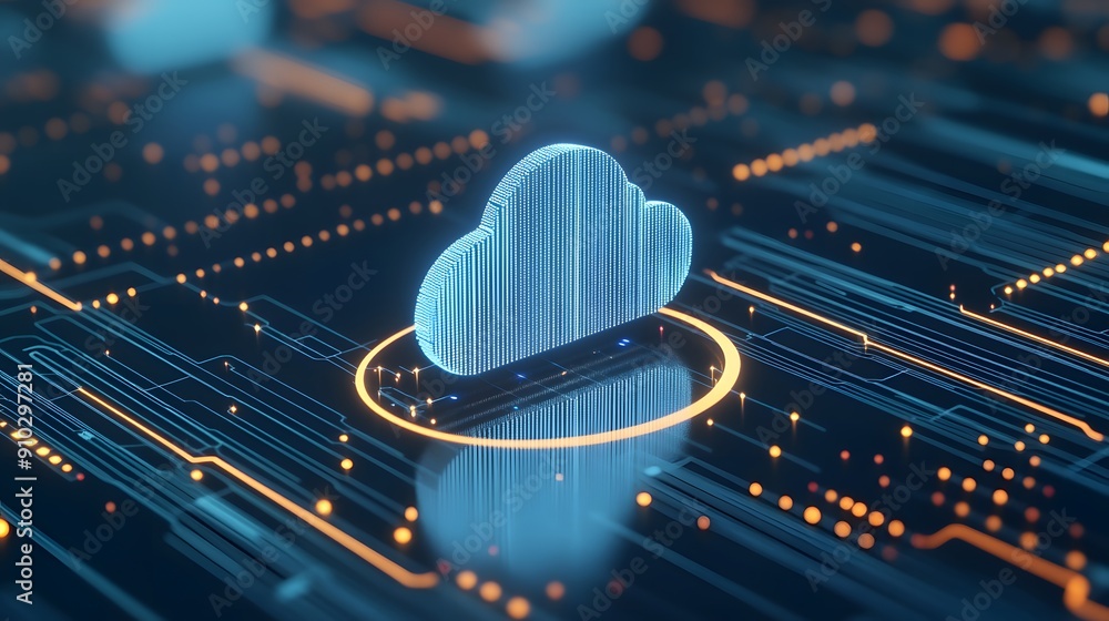 Poster futuristic cloud computing technology concept with digital circuit board background, highlighting in