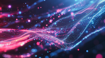 Abstract black background with pastel colorful technology futuristic Virtual reality illustration, fiberoptic connection Innovation and telecommunications with moving lines and coordinates. 3d render