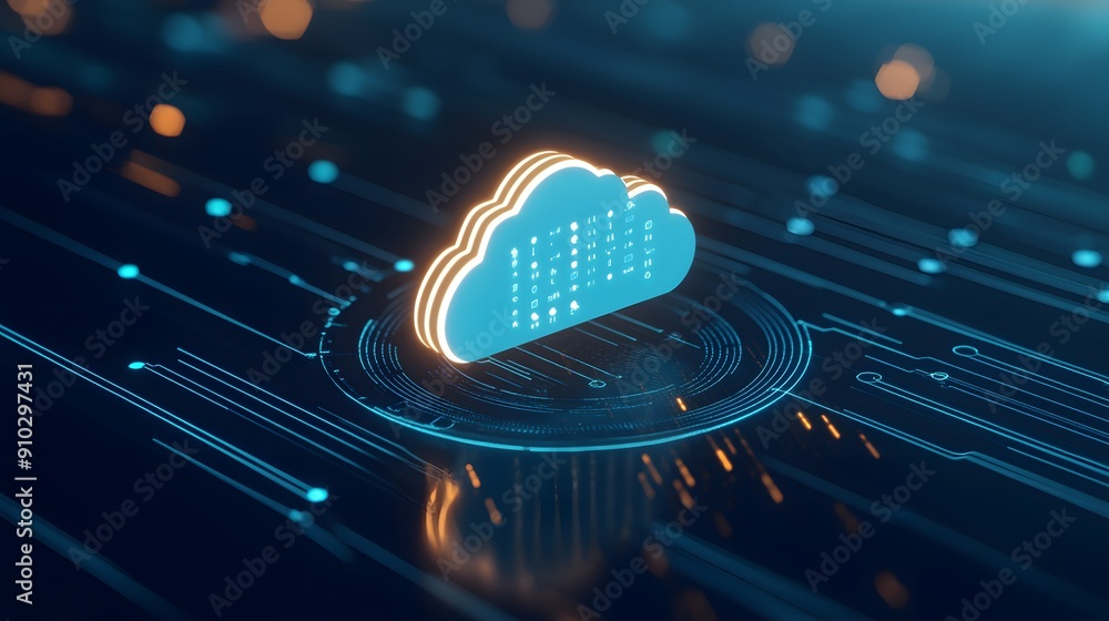 Poster futuristic cloud computing technology concept with digital data network, innovative data storage, an