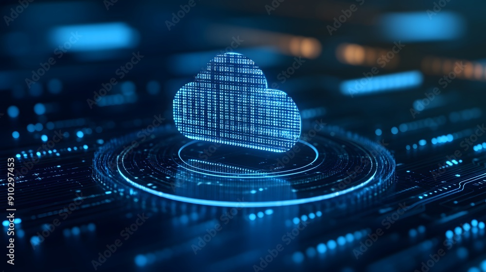 Poster futuristic cloud computing technology concept with digital data network connectivity, showcasing a g