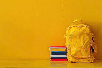 Advertising poster for back to school sales featuring a yellow backpack
