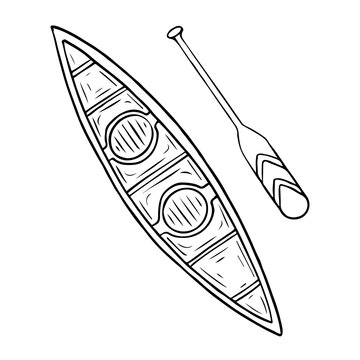 recommend clip art: A two-seater canoe with an oar is hand drawn in doodle style. Boat for two rowers for rafting on the river. Vector line art illustration.