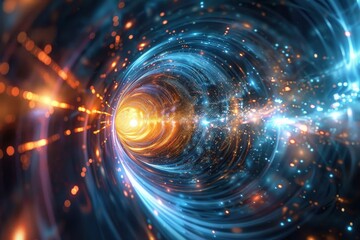 Fototapeta premium The universe expanding showing cosmic growth and evolution, Quantum teleportation experiments AI generated