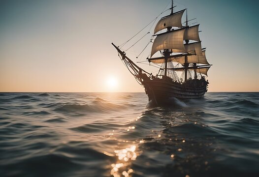 pirate sailing day ship sunny ocean boat sea sail sailboat water yacht vessel nautical travel mast sunset sky tall old vintage schooner cruise transportation