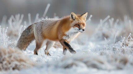Red Fox in Snowy Winter Landscape.