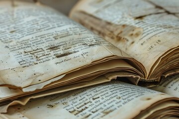 Detailed photo of open book pages with worn text and dog-eared corners, perfect for a literary aesthetic