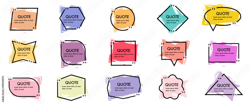 Poster quote frames collection with ink banner. set of remark quote box template. simple black quote frames