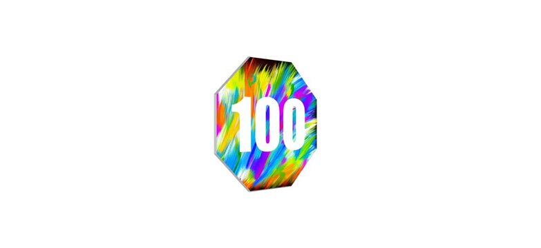 Pulsante 3D che oscilla ottagonale con la scritta 100 in numeri