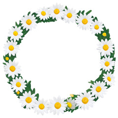 Obraz premium Yellow daisy floral wreath, blooming border for spring summer design