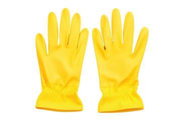 pair of yellow rubber gloves, isolated on a white background