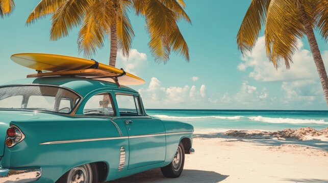 Vintage Car on a Tropical Beach
