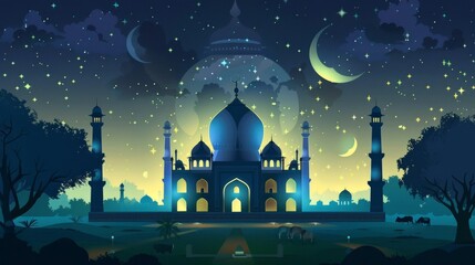 Naklejka premium Nighttime View of a Majestic Mosque