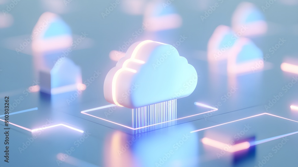 Poster futuristic digital cloud computing concept with data in a network. abstract technology background wi