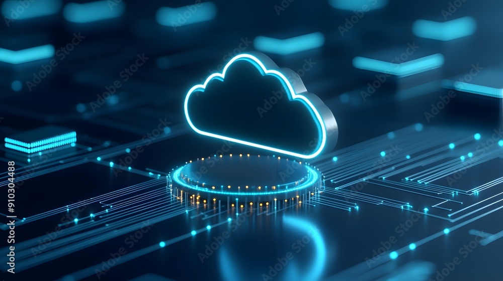 Aufkleber futuristic digital cloud icon on a glowing circuit board, representing cloud computing and technolog