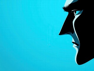 Obraz premium Silhouette of a contemplative figure against a vibrant blue background