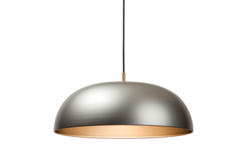 minimalist, modern pendant light with a sleek, metallic finish, isolated on a white background