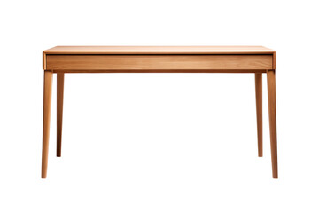 minimalist wooden desk with clean lines and a smooth surface, isolated on a white background.