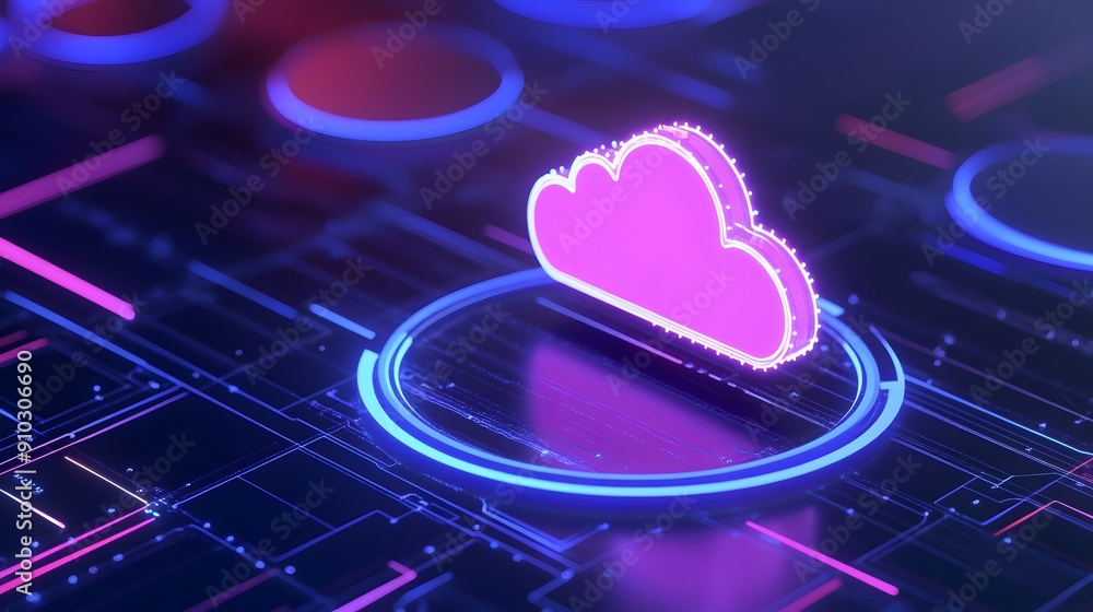 Aufkleber futuristic digital concept showcasing cloud computing technology with glowing neon lights and abstra