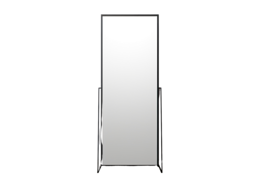 minimalist full-length mirror with a simple, sleek frame, isolated on a white background.