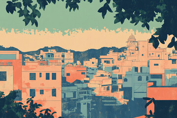 Obraz premium Risograph artsy riso print travel poster, card, wallpaper or banner illustration, modern, isolated, clear, simple of Solapur, India. Artistic, screen printing, stencil