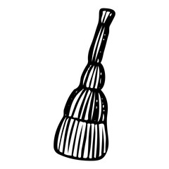 Broom for sweeping the floor hand drawn doodle. A tool with a handle for dry or wet cleaning of dirt from the house. Laundry room. Vector outline line art illustration.