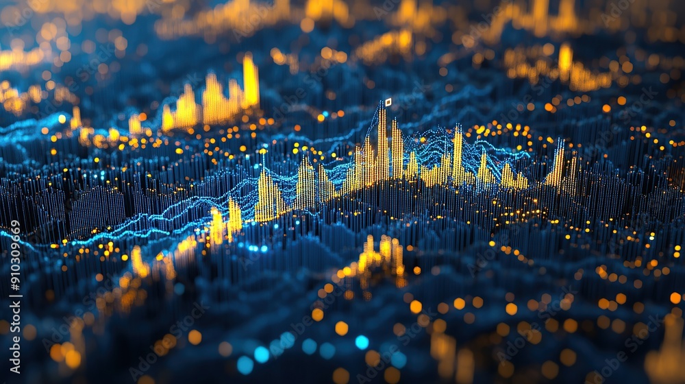 Poster dynamic data visualization on a tablet in a futuristic nighttime setting