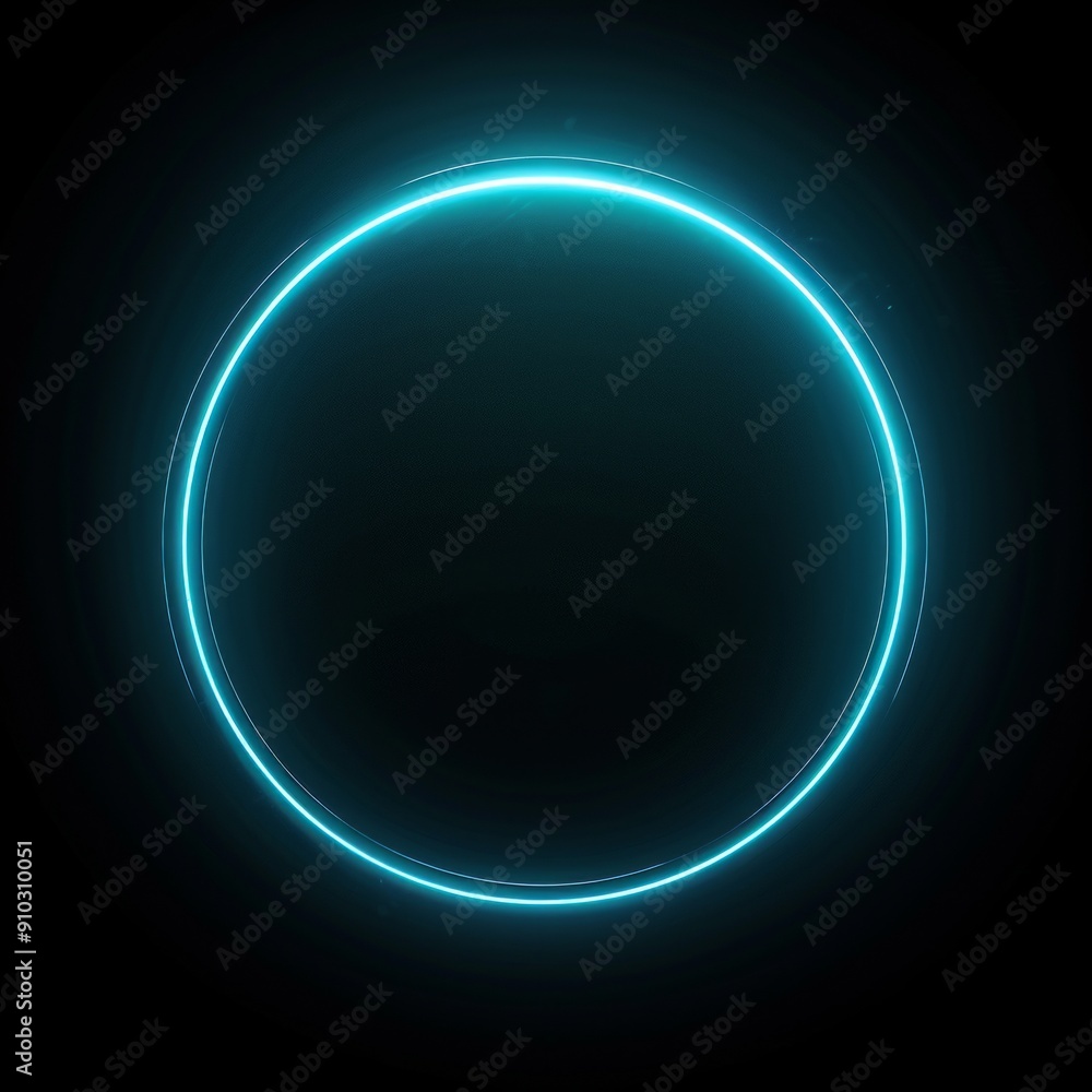 Poster glowing blue neon circle on dark background. modern minimalistic style. futuristic and abstract desi