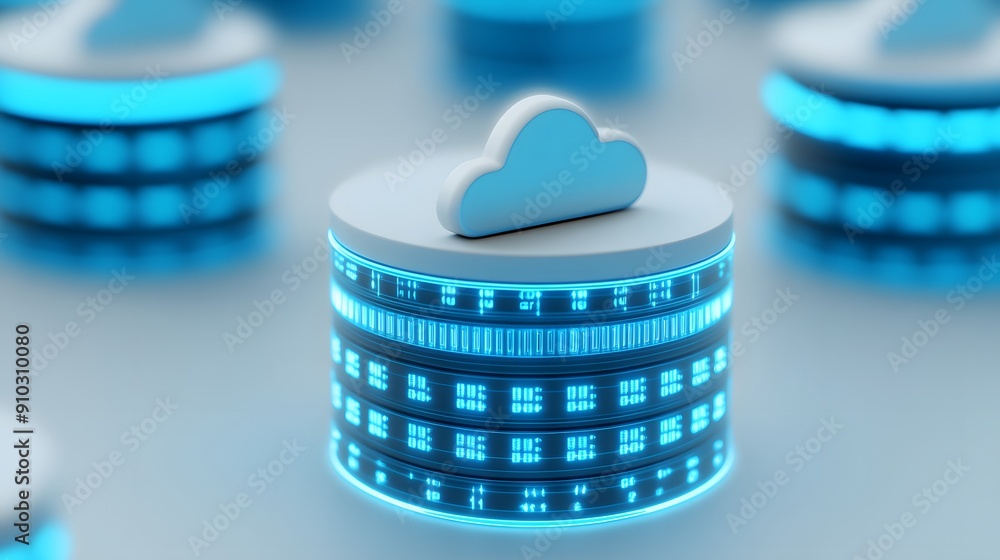 Poster futuristic image of cloud storage technology with glowing servers. concept of data management, cloud
