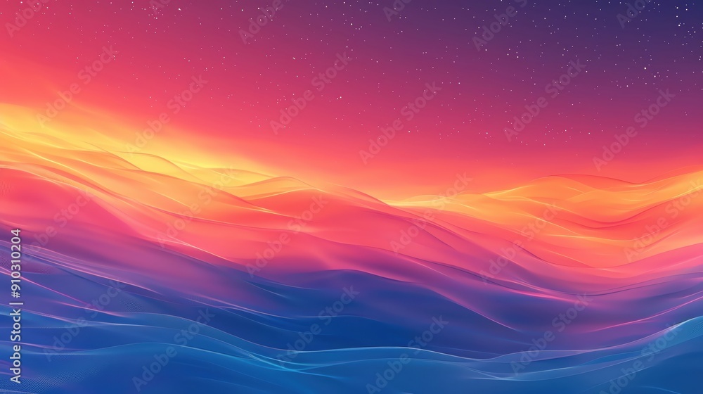 Poster a vibrant abstract background featuring waves of color blending seamlessly into a serene horizon at 