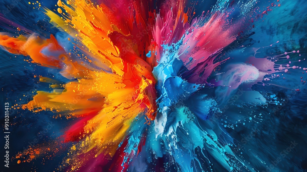 Poster an explosion of vibrant colors in a dynamic abstract artwork, capturing energy and creativity on a c