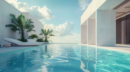 beautiful blue pool surrounded by trees in a garden