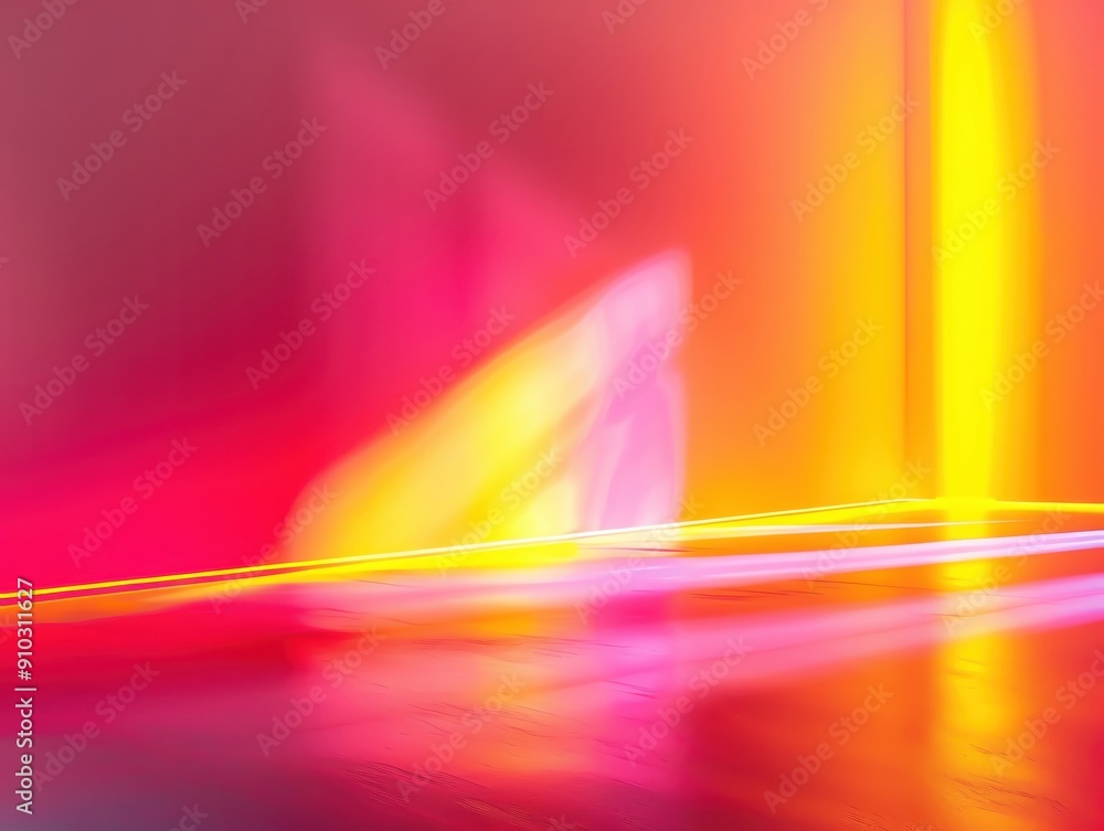 Poster colorful abstract light display with vibrant pink and yellow hues creating a dynamic and energetic a