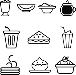 Food Icon set Design - High-Quality Vector EPS File for Professional Use, Featuring Detailed Illustrations of Culinary Elements for Creative Projects and Digital Applications