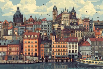 Fototapeta premium Illustrate the intricate architecture of a historic European city. AI generated