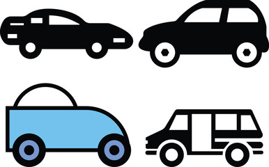 Set of Vector Car & Vehicle Icons in EPS Format: Detailed Illustrations of Cars, Trucks, Motorcycles, and More - Perfect for Automotive Designs, Websites, and Marketing