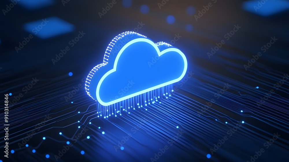Poster glowing blue cloud icon representing cloud computing technology. abstract digital background with ci
