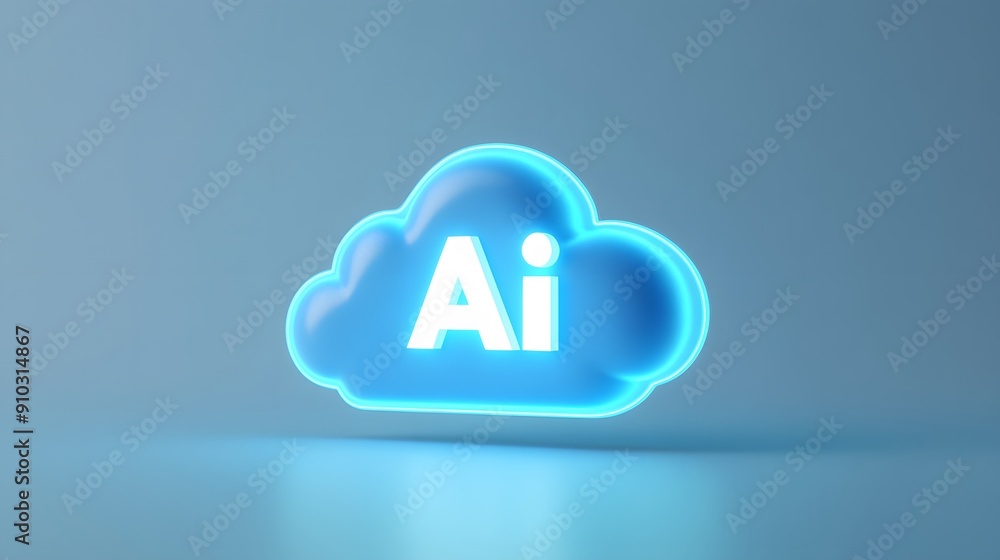 Poster glowing blue cloud with ai text representing artificial intelligence, technology, and cloud computin