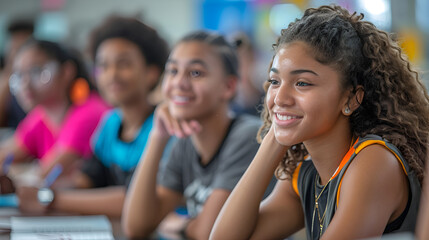 young african american student in highschool class taking a class