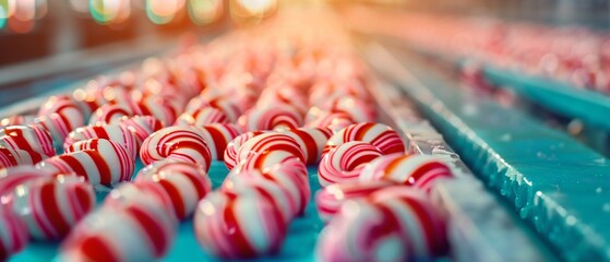 Interior shot of a factory s candy cane production area, filled with colorful canes being sorted 8K , high-resolution, ultra HD,up32K HD