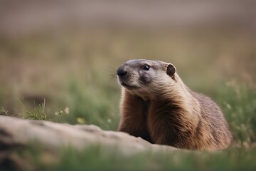 Fototapeta premium mink baikonur peeps out groundhog kazakhstan gently animal wildlife alert brown cute day dirt funny fur furry ground hair head hog hole looking mammal nature prairie small