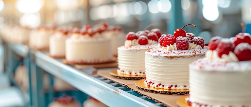 Rows of Christmas cakes being boxed for shipment, illustrating largescale production 8K , high-resolution, ultra HD,up32K HD
