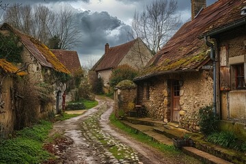 Fototapeta premium The charming village from Beauty and the Beast movie, Depict the charm of a quaint countryside village. Ai generated