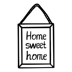 Picture with the inscription Home sweet home hand drawn doodle. Interior design decoration. Vector outline line art illustration.