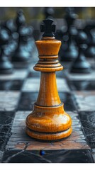 Fototapeta premium Wooden Chess King Piece on a Chessboard.