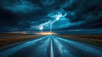 Stormy Road with Lightning