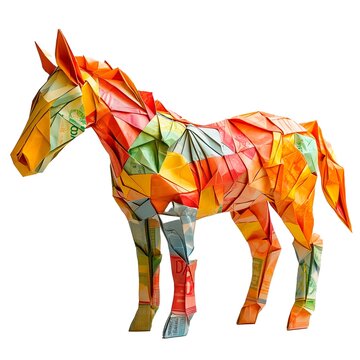 Mule made with paper origami and euro banknotes on white background, side view. Money Muling, concept. Ai generative