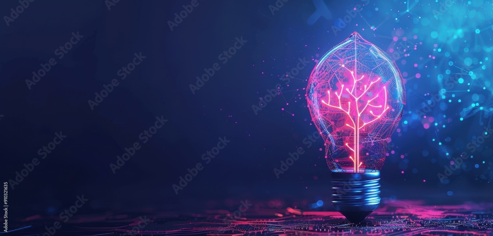 Poster a glowing light bulb with circuit patterns inside, symbolizing innovation and technology in the ai i