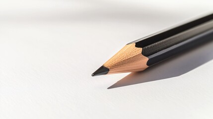 A clean, modern pencil resting on a blank sheet of paper, with soft shadows creating a minimalist aesthetic